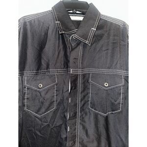 7 Diamonds Snap Up Shirt Mens Size L large Black Long Sleeve Cotton Poly Stretch
